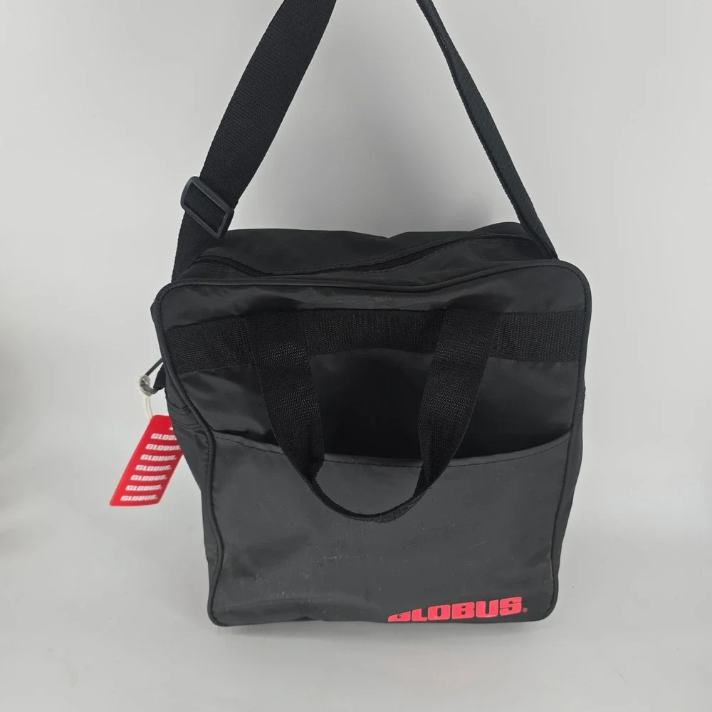 Vintage Globus Black Travel Bag Messenger Shoulder Carry On Red Logo PVC